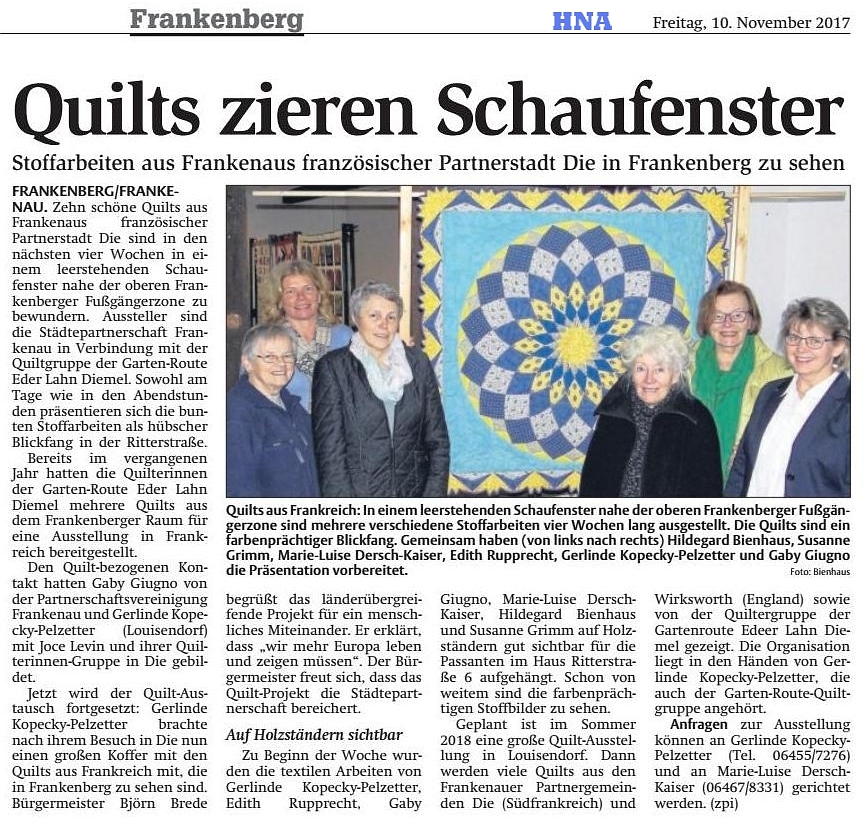 HNA-Presseartikel Quilts in Frankenberg